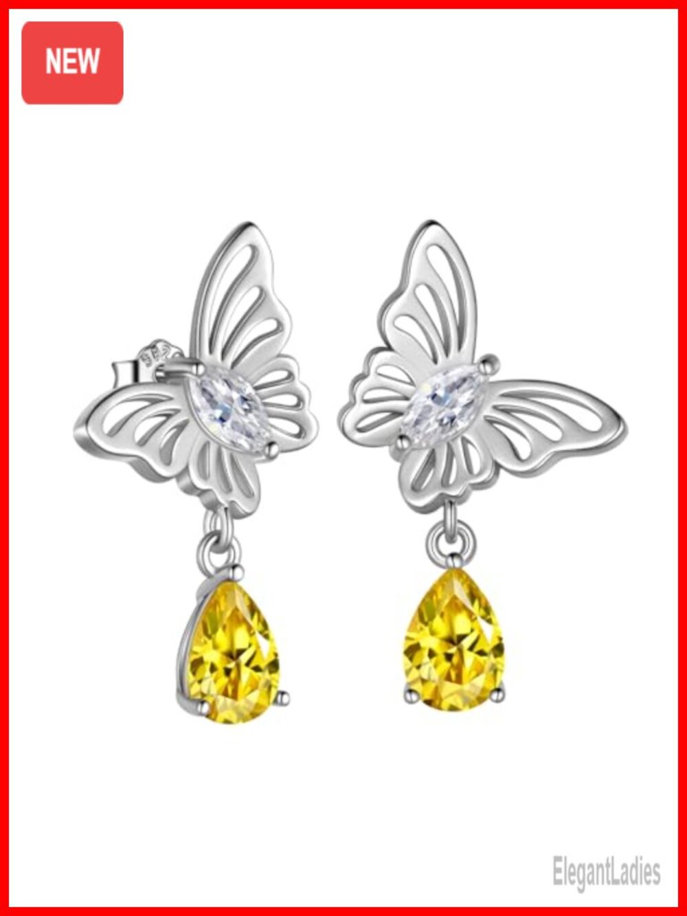 925 Sterling Silver Butterfly Birthstone Earrings Hypoallergenic Push Back